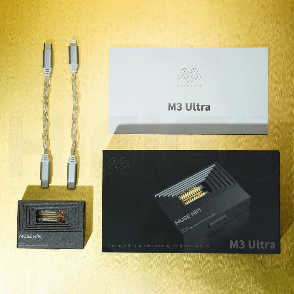 Box contents: the unit, a USB-C cable and a Lightning cable. Photo: Muse HiFi / HiFiGo.
