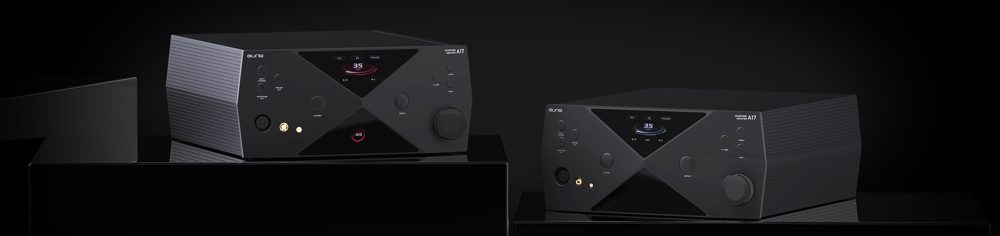 The A17 front panel with display, buttons and volume knob. Photo: Aune.