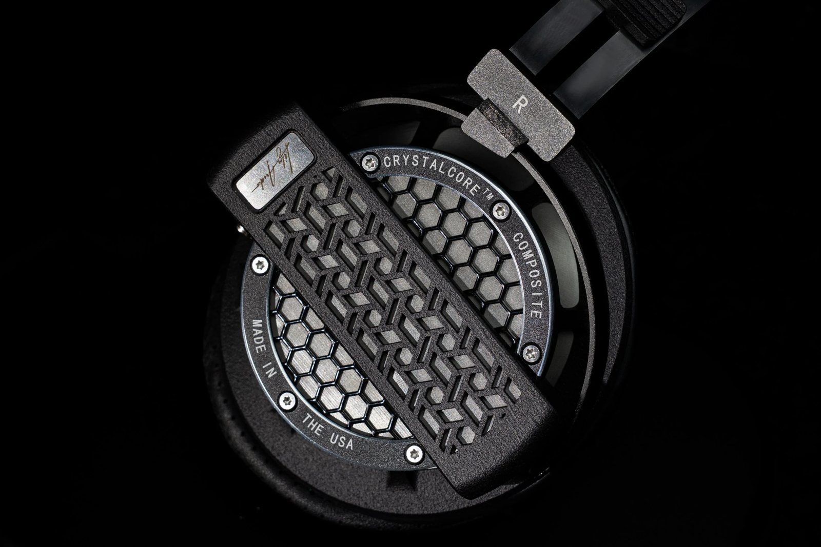 The angled mesh baffle over the CrystalCore driver. Photo: Lily Audio.