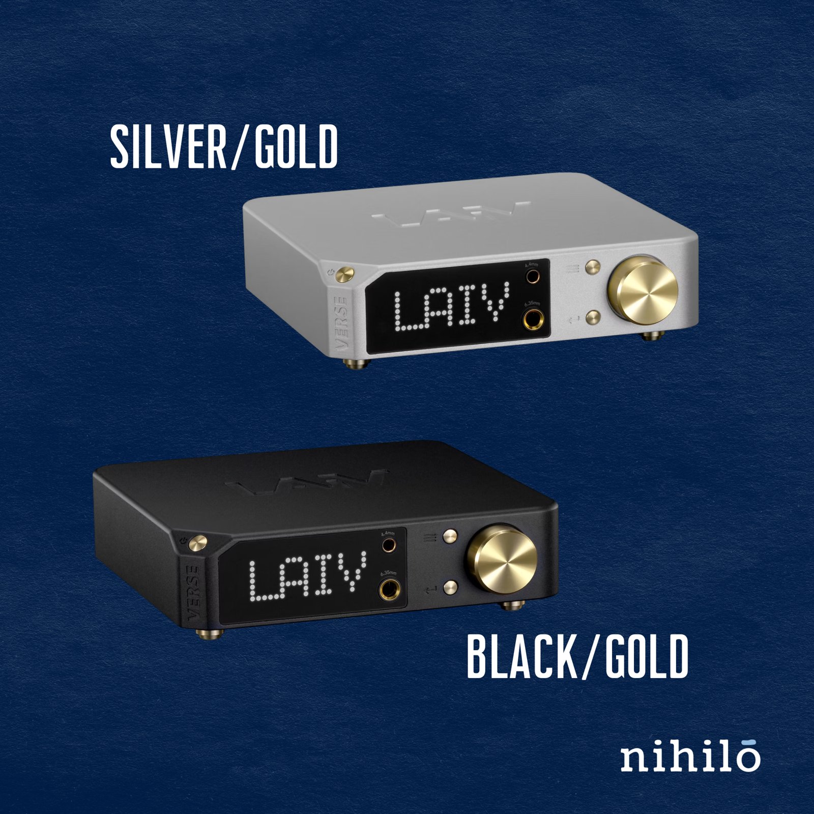 The Crescendo Verse in black/gold and silver/gold. Photo: LAiV, via Nihilo Audio.